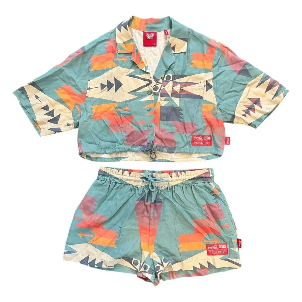 Kith Women x Coca-Cola x Pendleton Cropped Camp Collar Top & Ellen Shorts Set XS